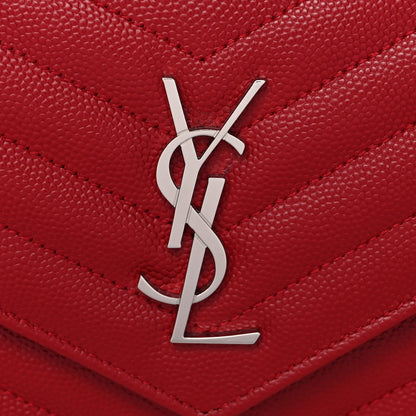 Saint Laurent Grain De Poudre Matelasse Chevron Monogram Envelope Chain Wallet Rouge Eros 12 of 13