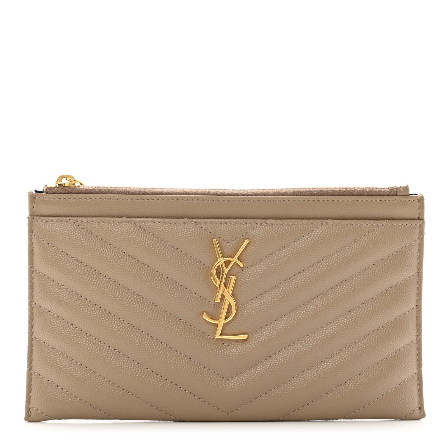 Saint Laurent Grain De Poudre Chevron Monogram Bill Pouch Dusty Grey 1 of 10