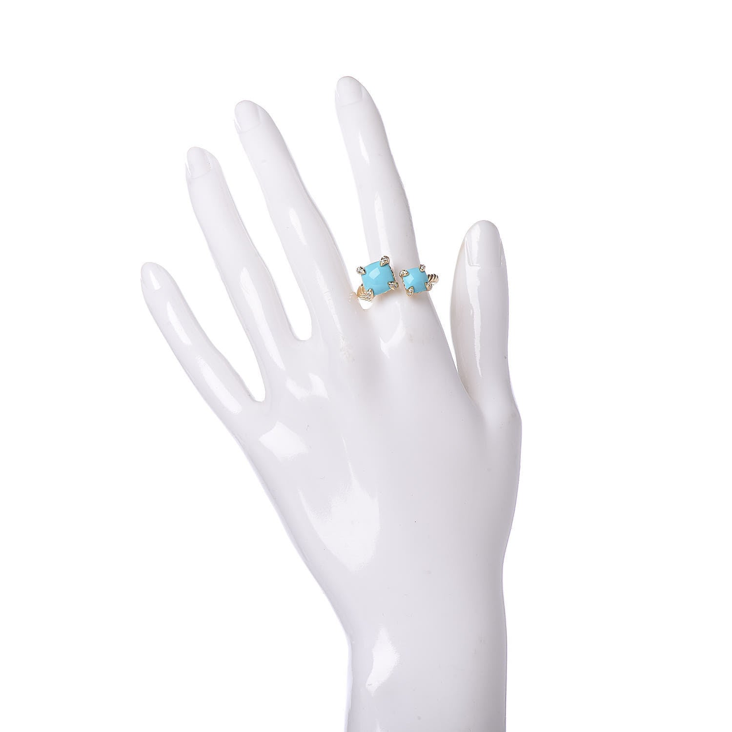 David Yurman 18K Yellow Gold Diamond Turquoise Chatelaine Bypass Ring 54 7 2 of 6
