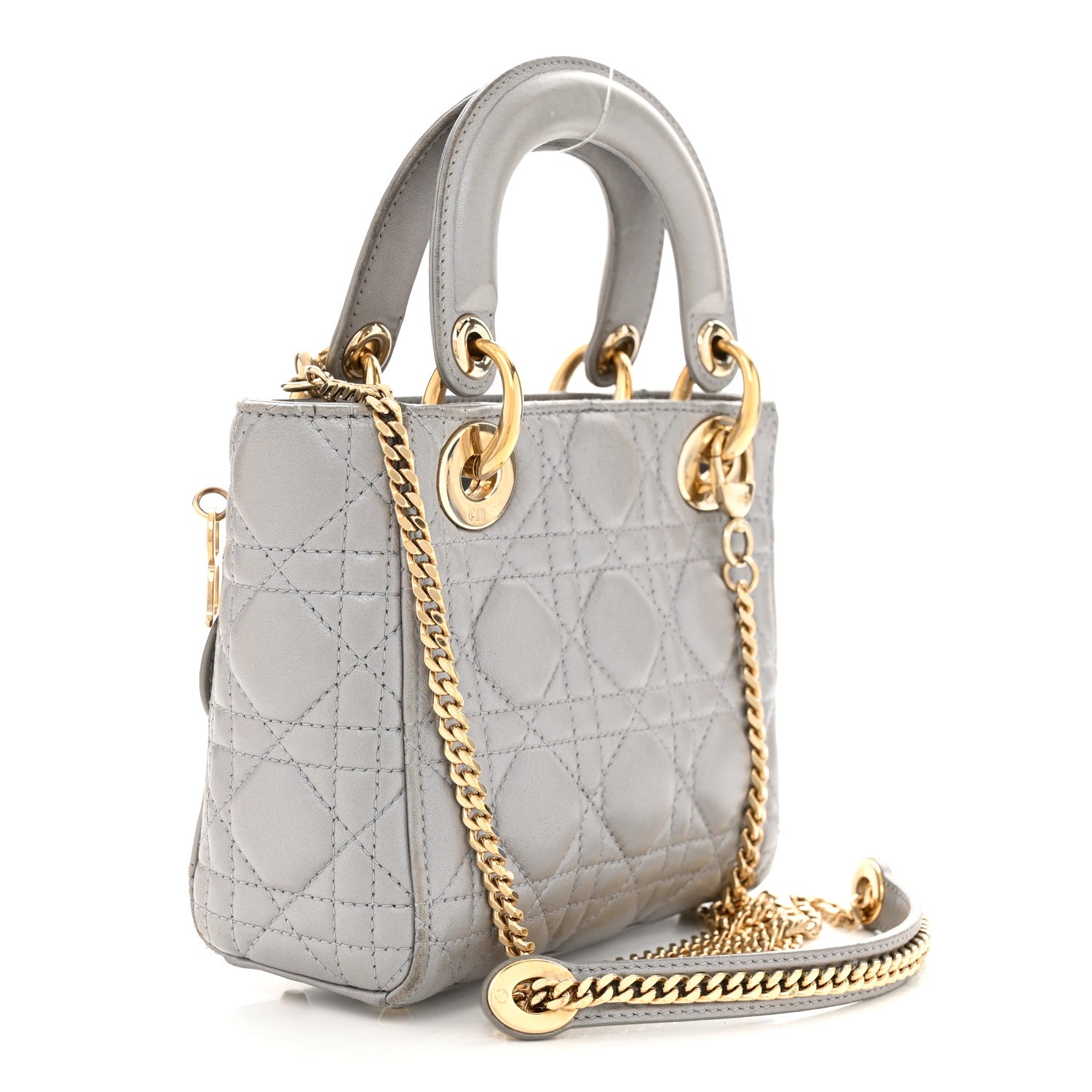 Christian Dior Metallic Lambskin Cannage Mini Lady Dior Grey 3 of 13