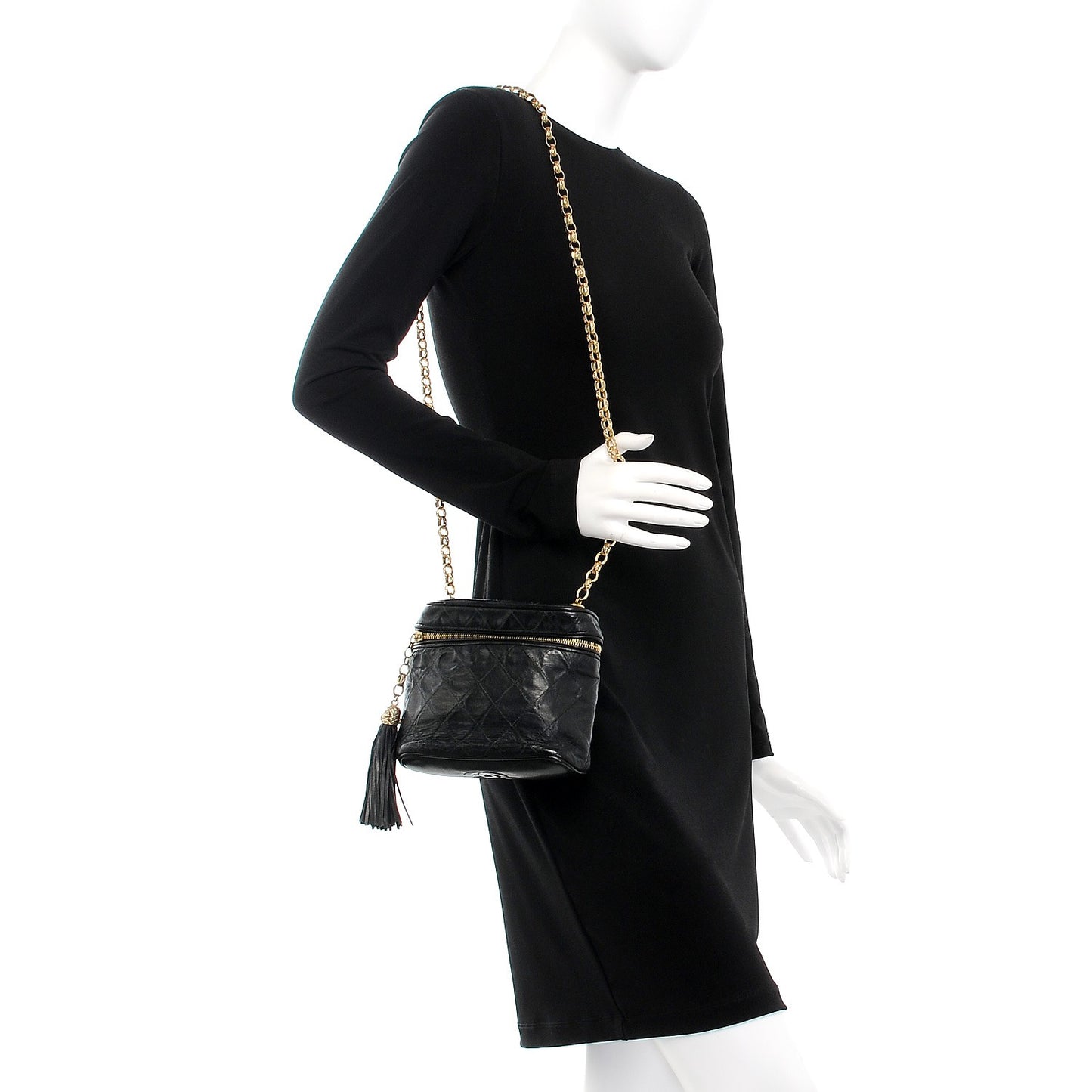 Lambskin Quilted Tassel Shoulder Bag Black
