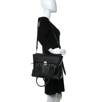 3.1 Phillip Lim 3.1 Textured Calfskin Woven Panel Medium Pashli Satchel Black Silver 2 of 8