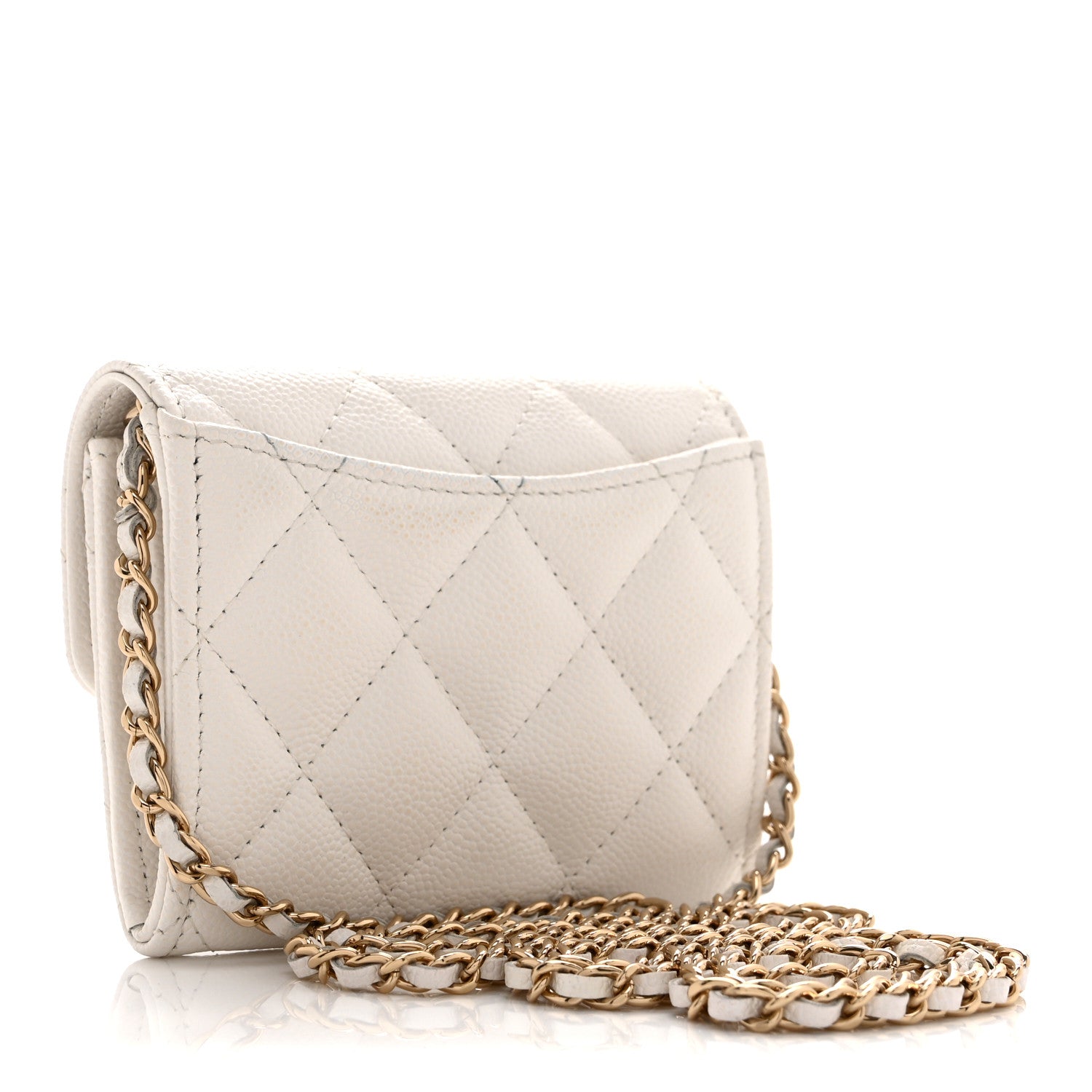 Chanel Caviar Quilted Flap Card Holder On Chain White 3 of 11