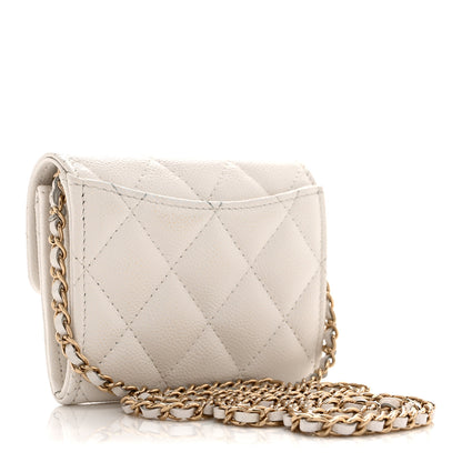 Chanel Caviar Quilted Flap Card Holder On Chain White 3 of 11