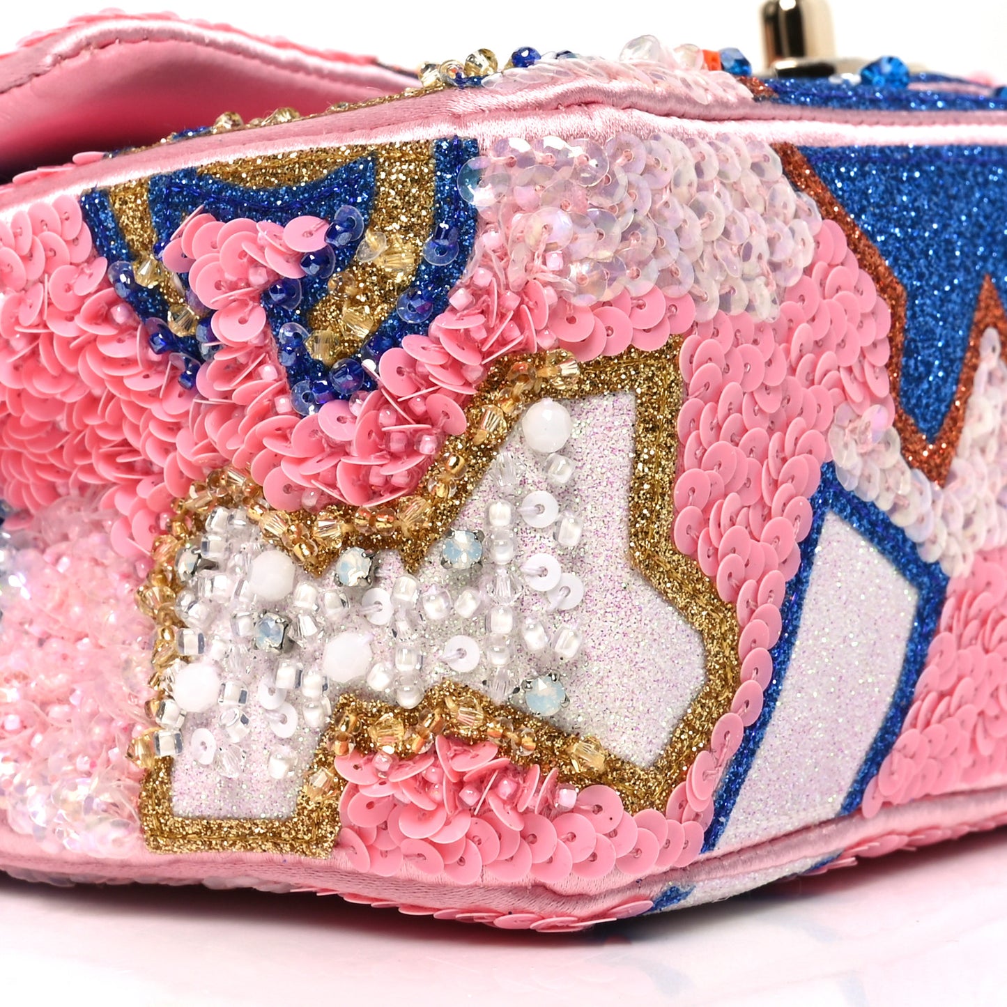 Satin Sequin Embellished Mini Rectangular Flap Pink White Blue Red