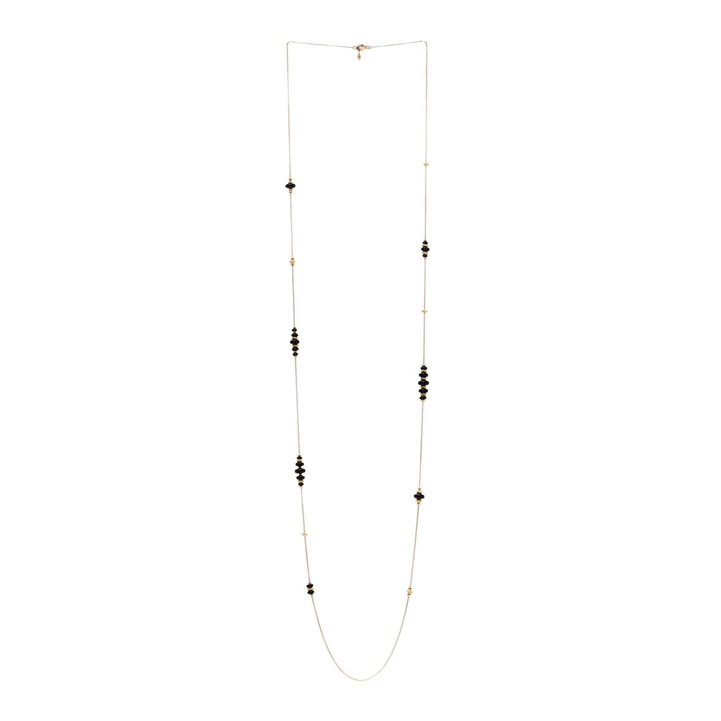 18K Yellow Gold Black Onyx Rio Rondelle Long Station Necklace