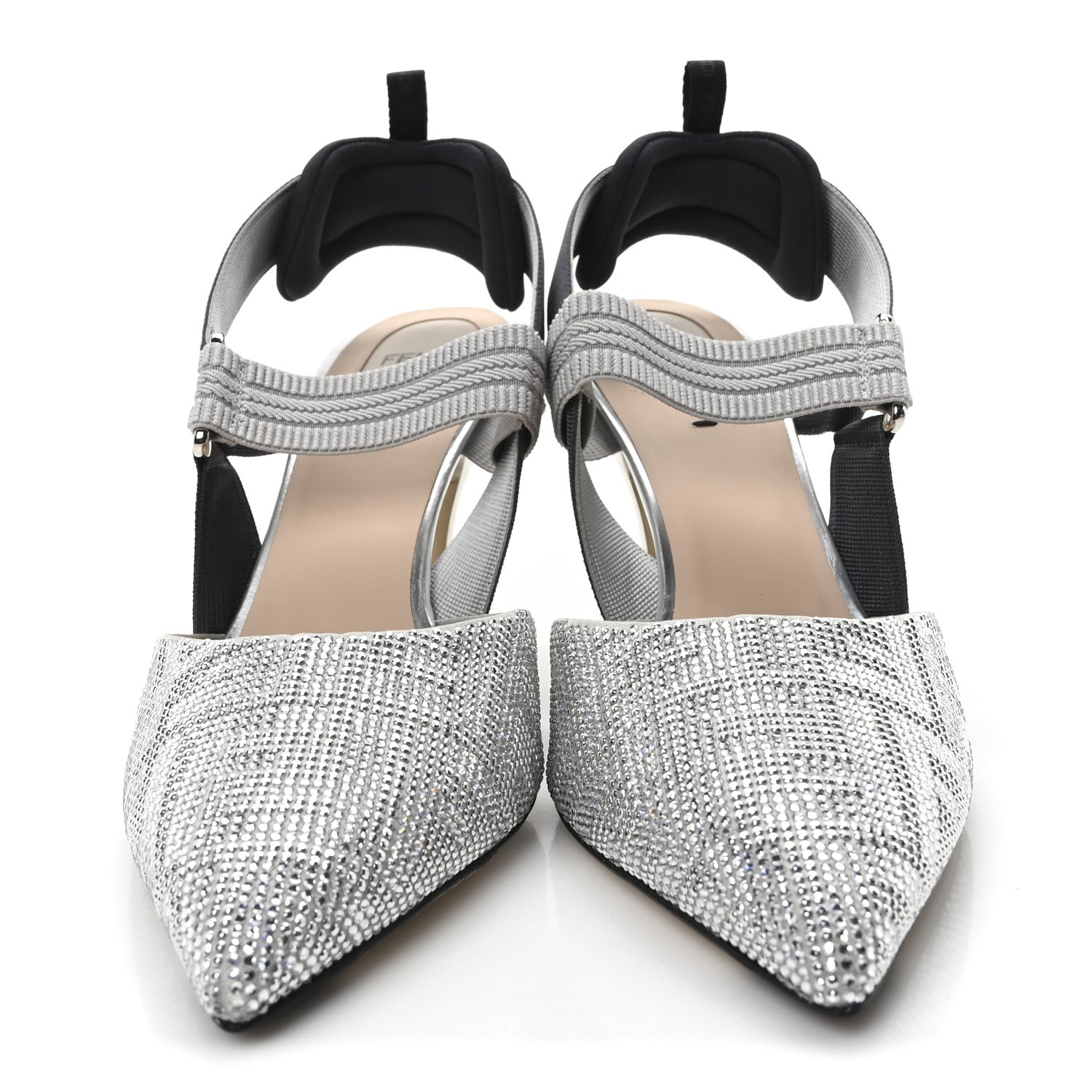 Fendi Colibri Crystal FF Sporty 85mm Slingback Pumps 40 Silver 3 of 8