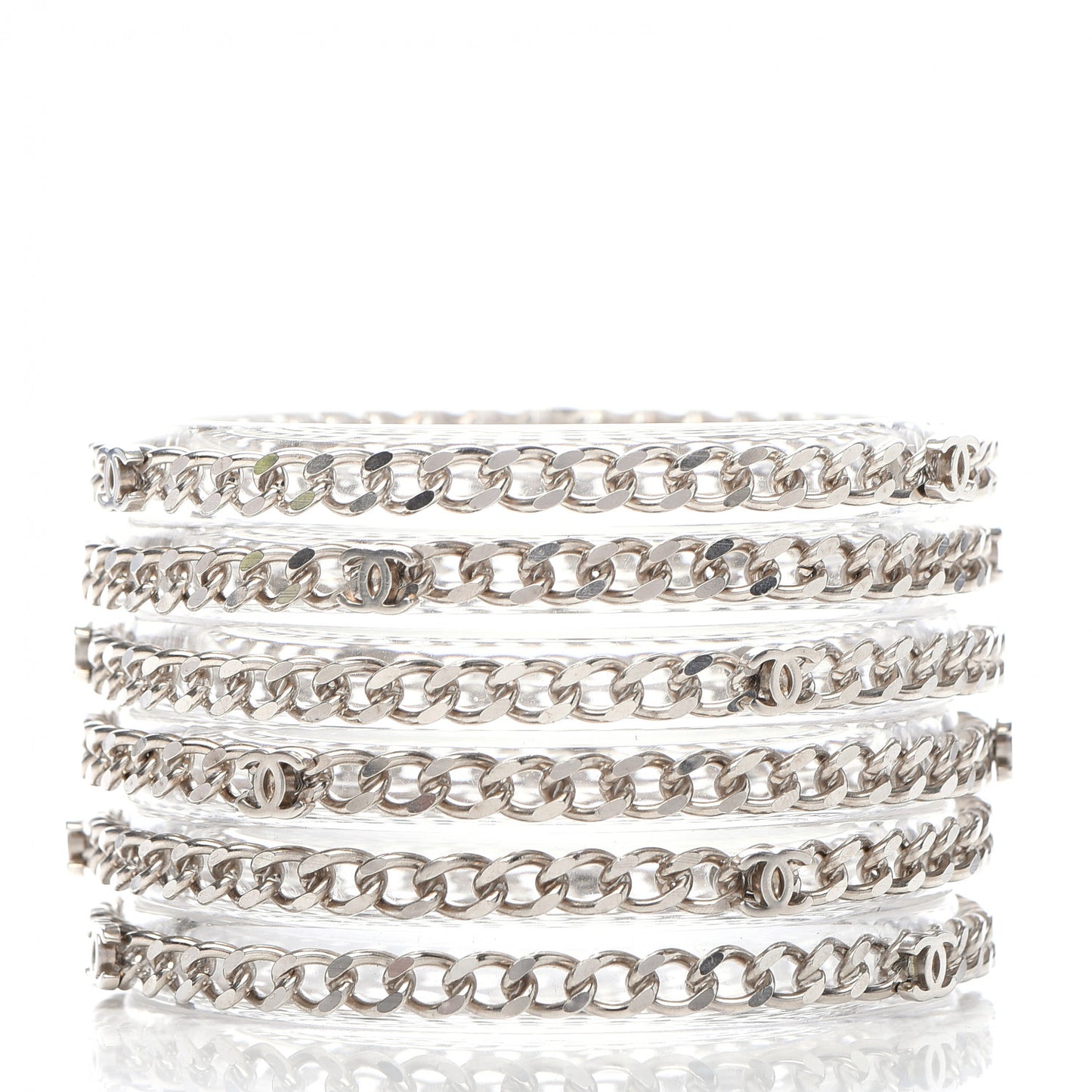 Translucent Resin Chain CC Bracelet Set of 6 Silver