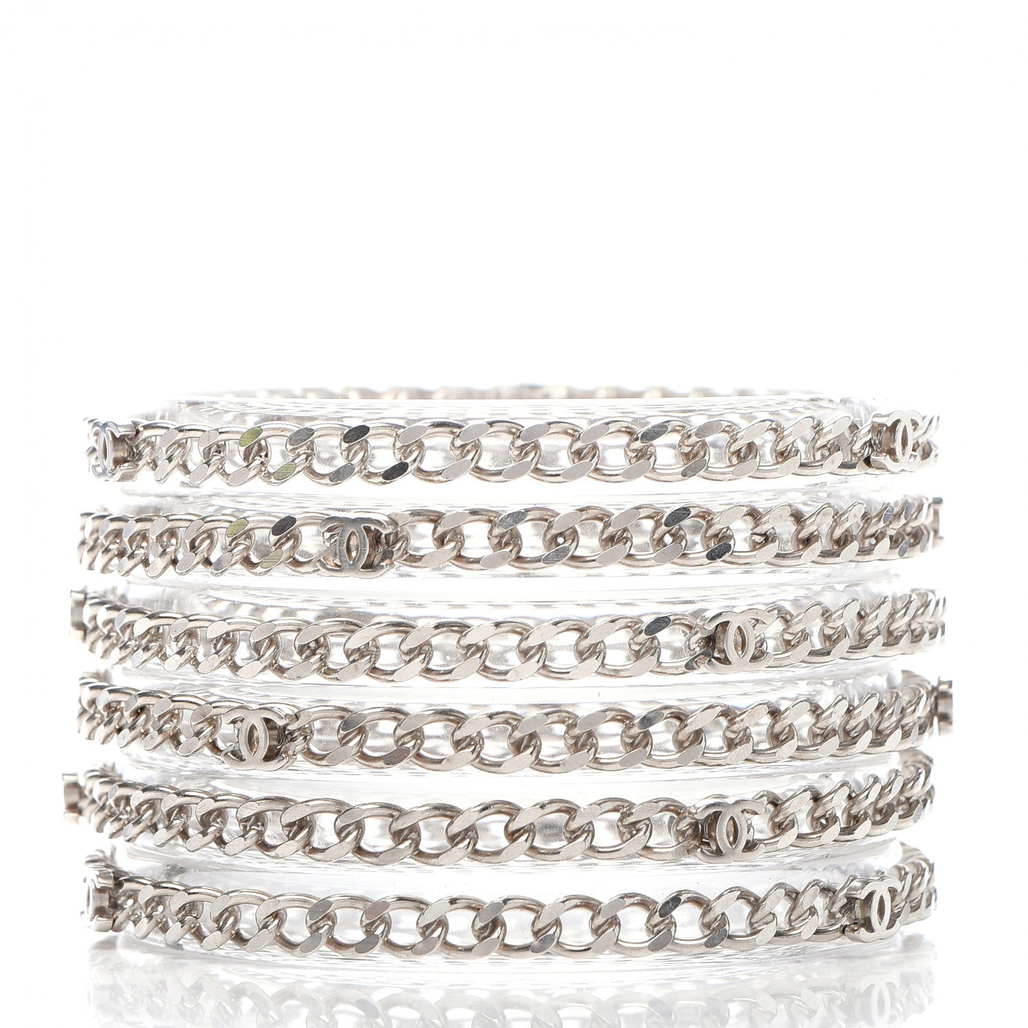 Chanel Translucent Resin Chain CC Bracelet Set of 6 Silver 3 of 5