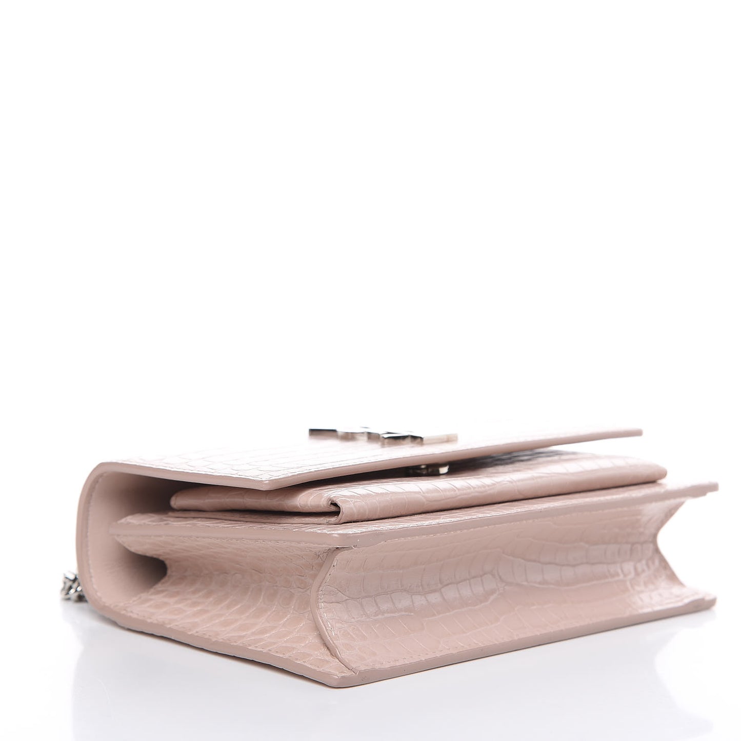 Calfskin Crocodile Embossed Monogram Sunset Chain Wallet Soft Nude
