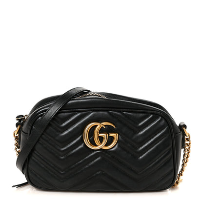 Gucci Calfskin Matelasse Small GG Marmont Chain Shoulder Bag Black 1 of 12