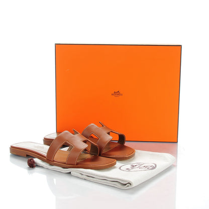 Hermes Box Calfskin Oran Sandals 36.5 Gold 8 of 8