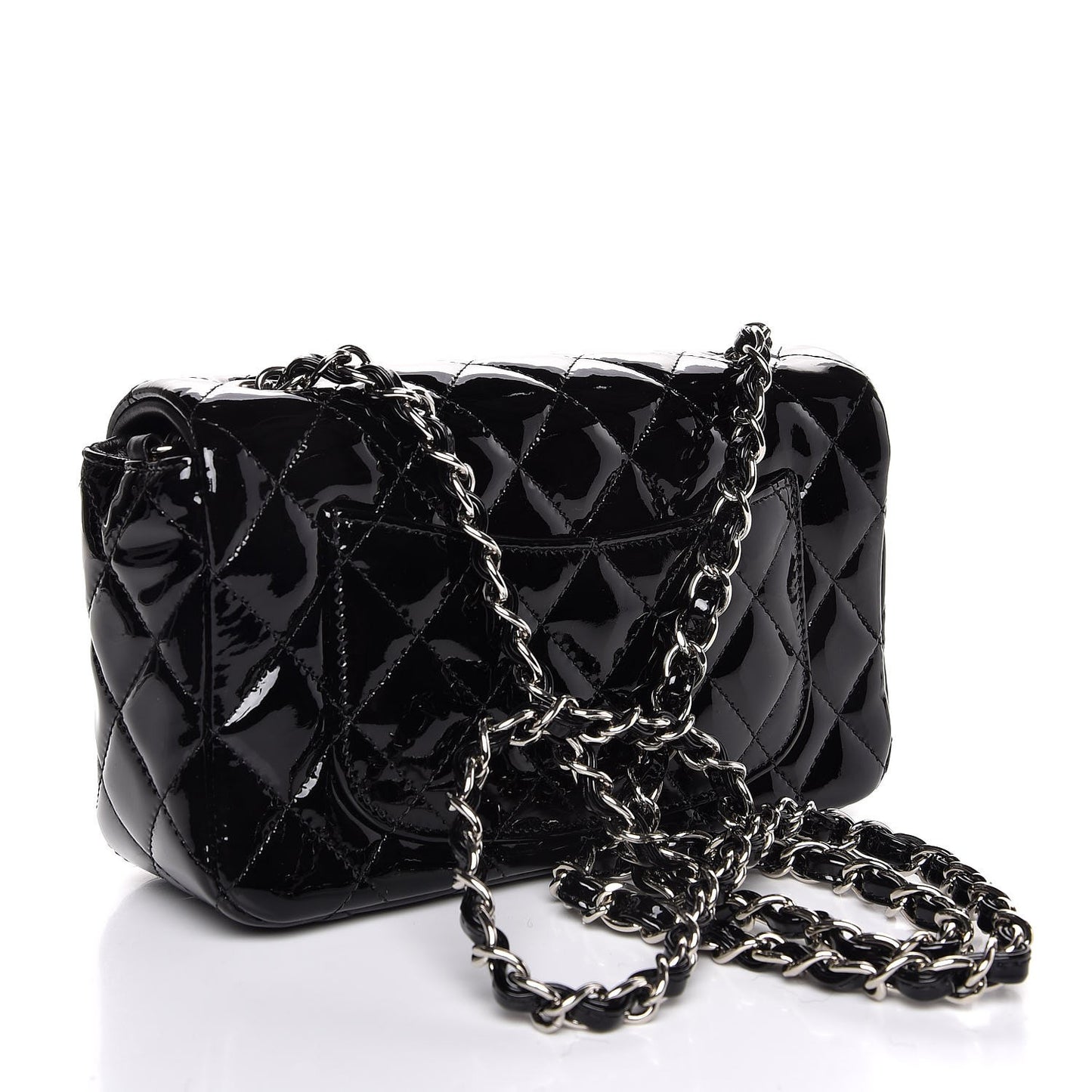 Patent Calfskin Quilted Mini Rectangular Flap Black