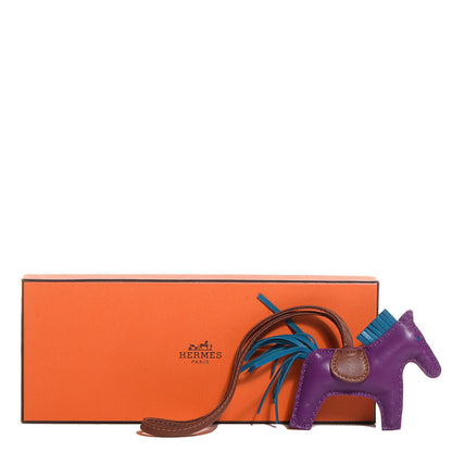 Hermes Milo Lambskin Grigri Rodeo Horse Bag Charm PM Anemone Bleu Izmir Fauve 4 of 4