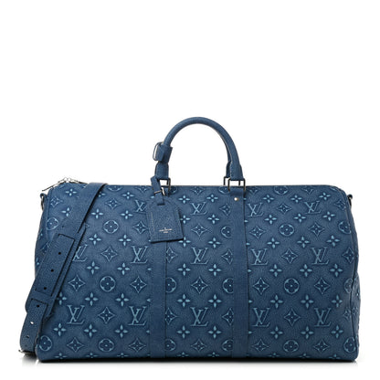 Louis Vuitton Cowhide Monogram Keepall Bandouliere 50 Denim Blue 1 of 7