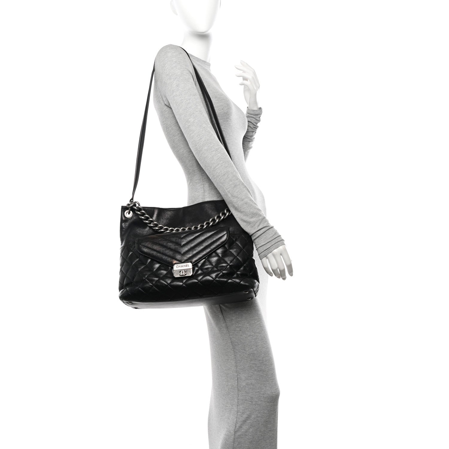 Chanel Aged Calfskin Quilted Mad About Quilting Hobo Black 2 of 16