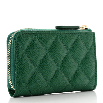 Chanel Iridescent Caviar Quilted Zipped Key Holder Case Green 3 of 8
