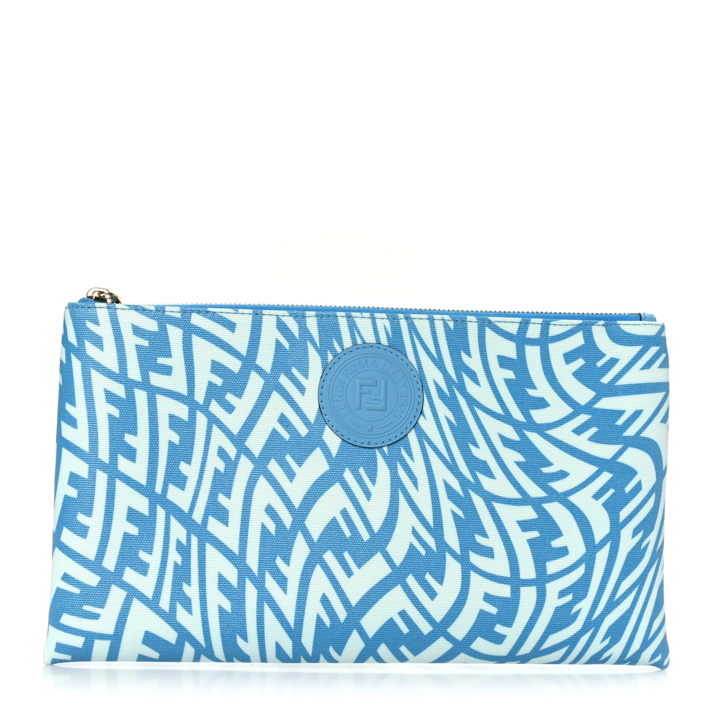 X SARAH COLEMAN Fabric Jacquard Vitello King FF Vertigo Medium Flat Pouch Cyber Blue White
