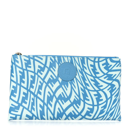 Fendi X SARAH COLEMAN Fabric Jacquard Vitello King FF Vertigo Medium Flat Pouch Cyber Blue White 1 of 9
