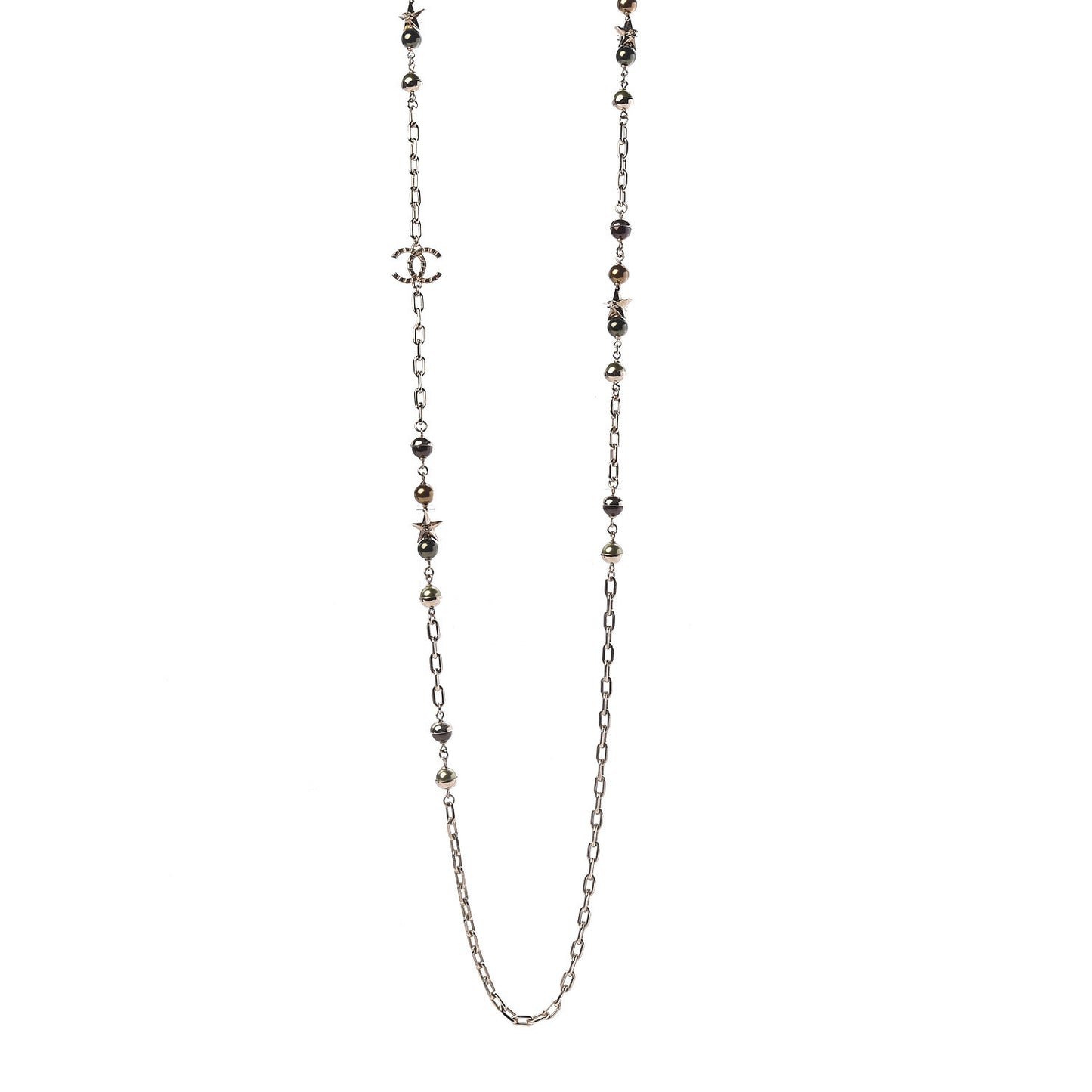 Beaded Star CC Long Necklace Green Gold