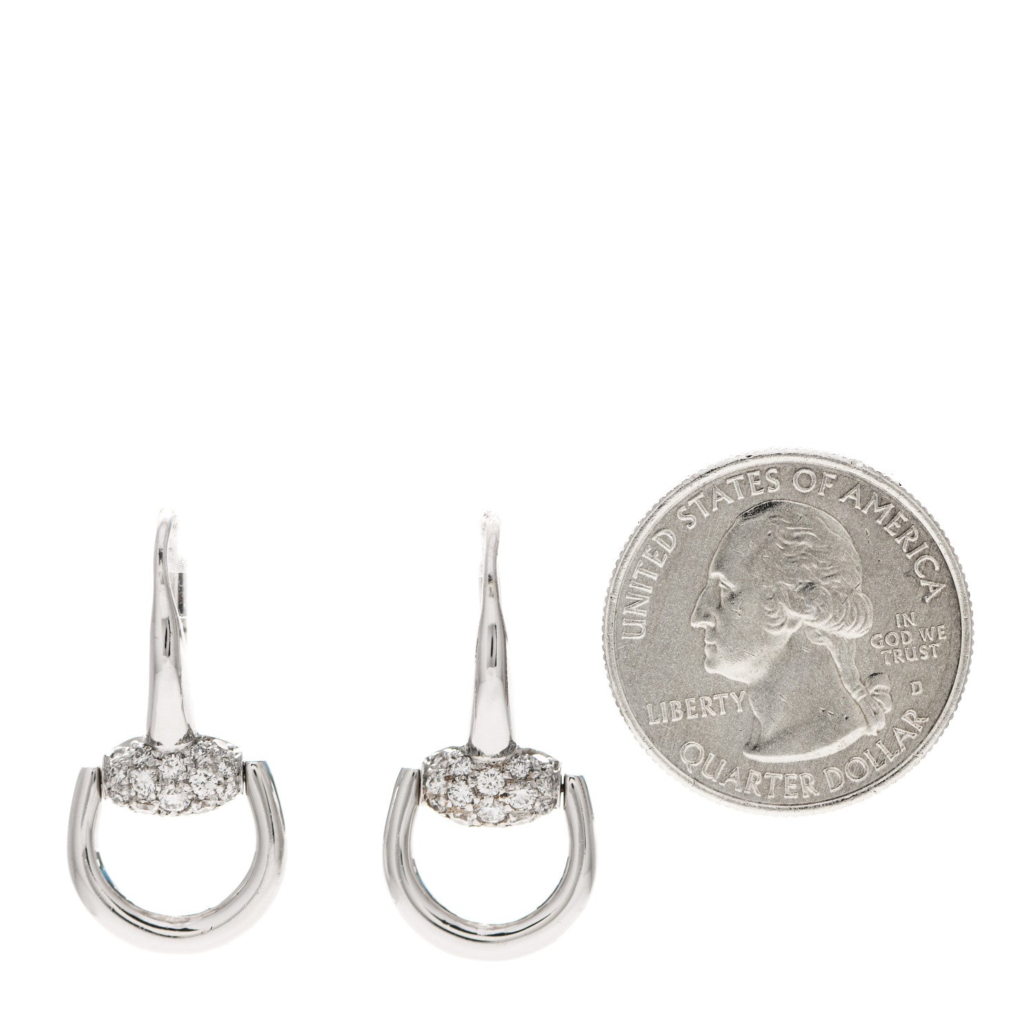 Gucci 18K White Gold Diamond Horsebit Drop Earrings 2 of 6