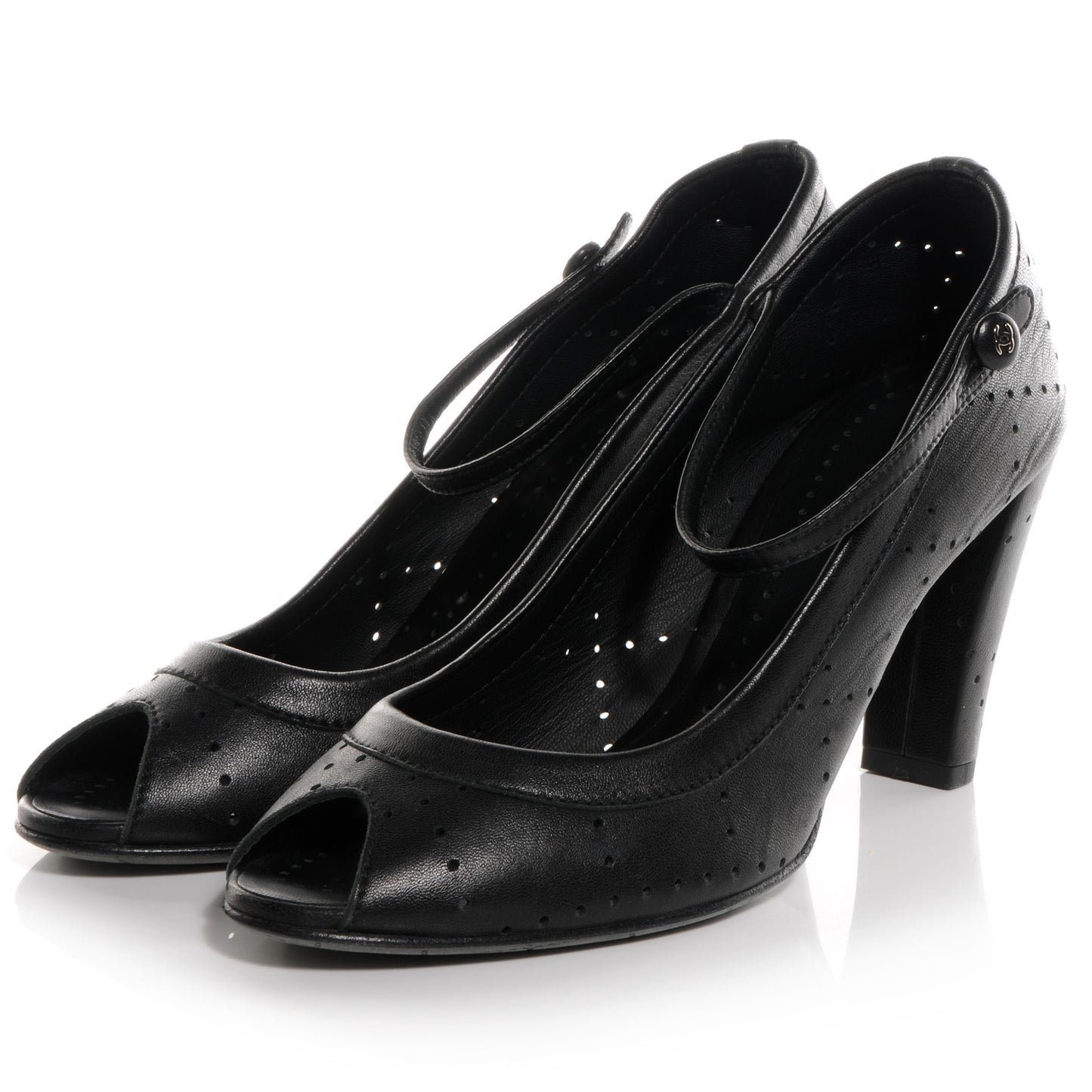 Perforated Mary Jane Peep Toe Pumps Black 40