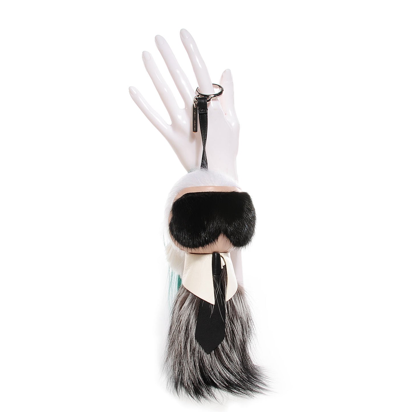 Fox Mink Goat Fur Karlito Bag Charm Black White Verde
