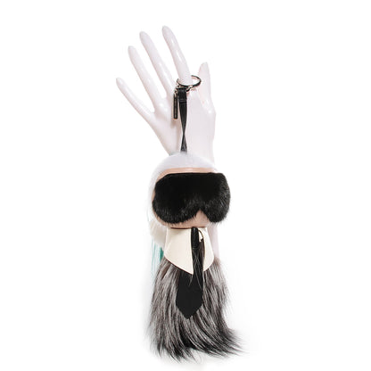 Fendi Fox Mink Goat Fur Karlito Bag Charm Black White Verde 2 of 6
