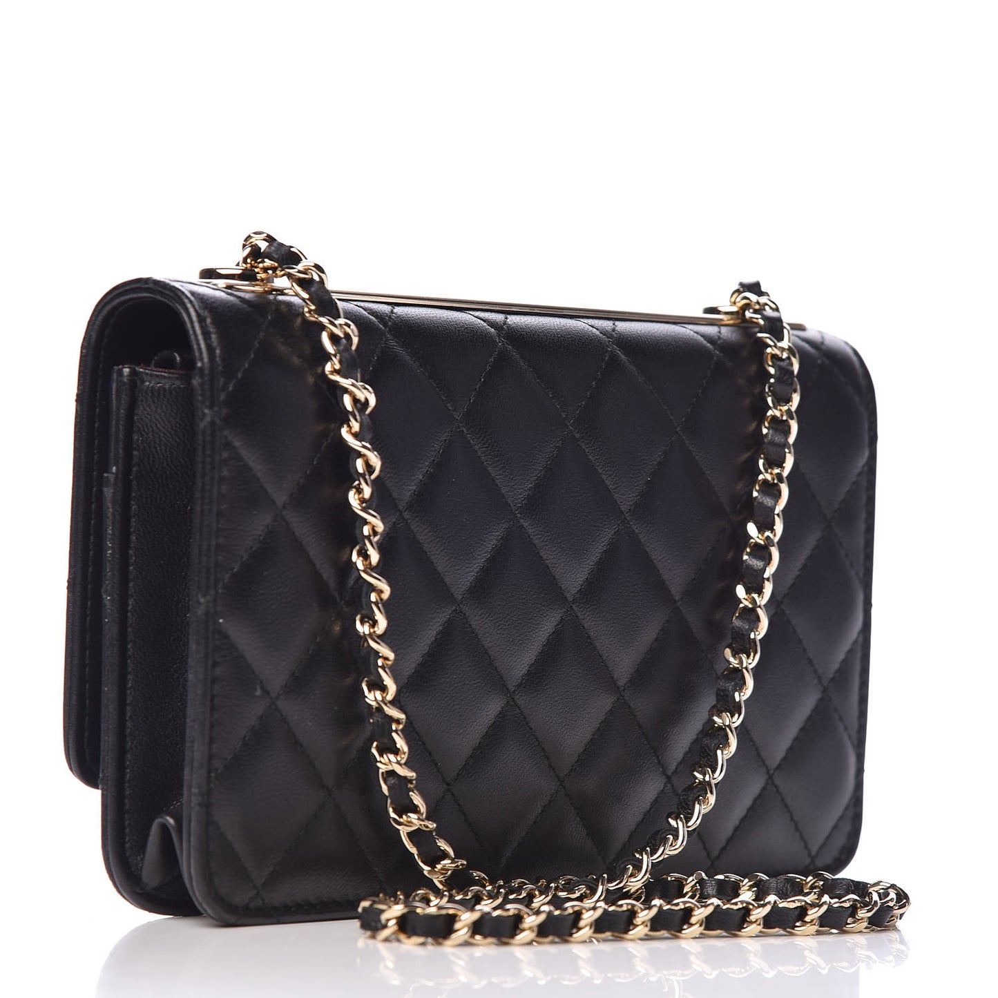 Lambskin Quilted Trendy CC Wallet On Chain WOC Black