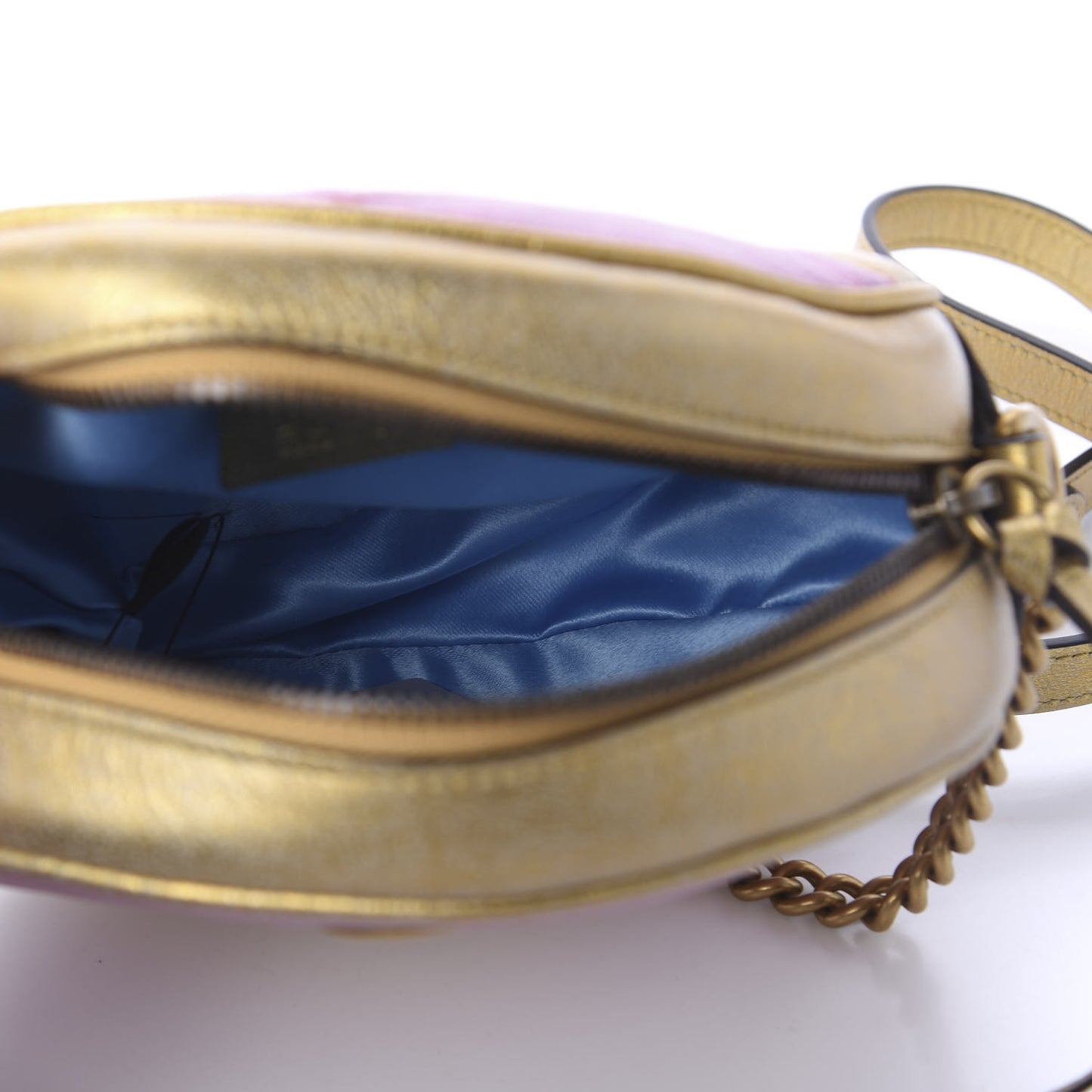Metallic Calfskin Matelasse Mini GG Marmont Round Shoulder Bag Gold Pink