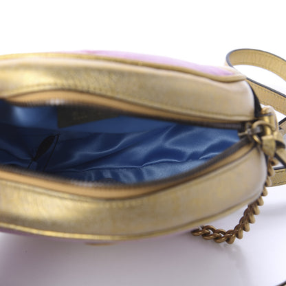 Gucci Metallic Calfskin Matelasse Mini GG Marmont Round Shoulder Bag Gold Pink 5 of 11