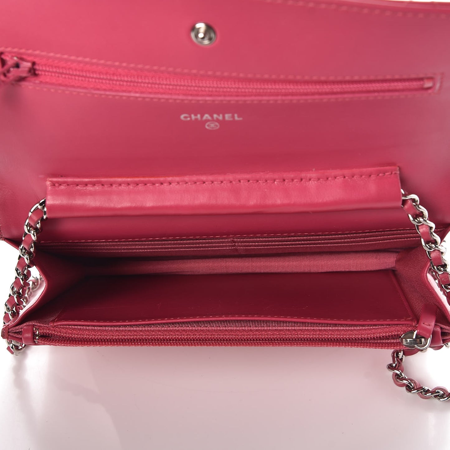 Patent Quilted Wallet On Chain WOC Dark Pink