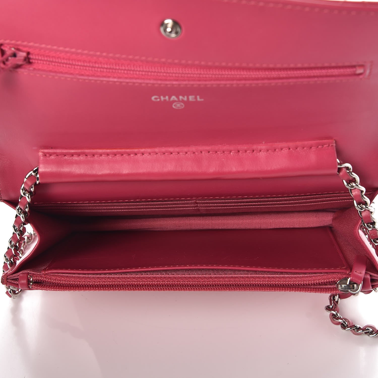 Chanel Patent Quilted Wallet On Chain WOC Dark Pink 7 of 13