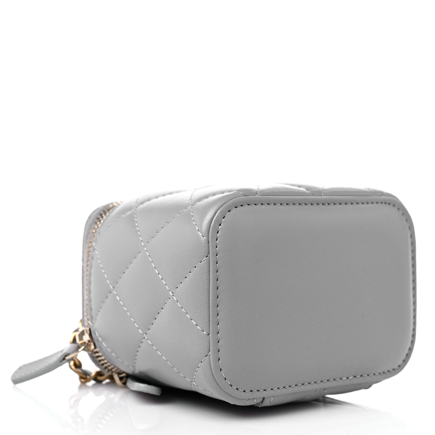 Lambskin Quilted Pearl Crush Mini Vanity Case With Chain Grey