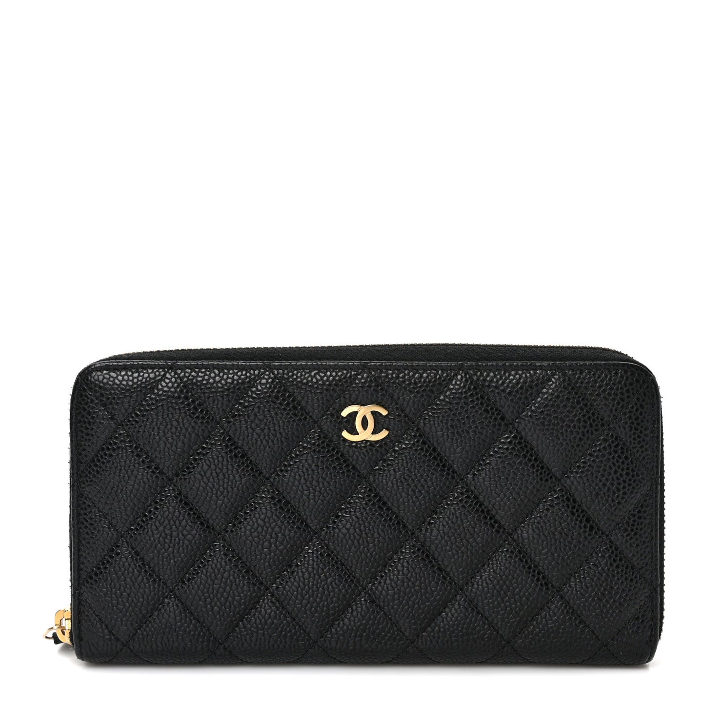 Caviar Quilted Large Gusset Zip Around Wallet Black
