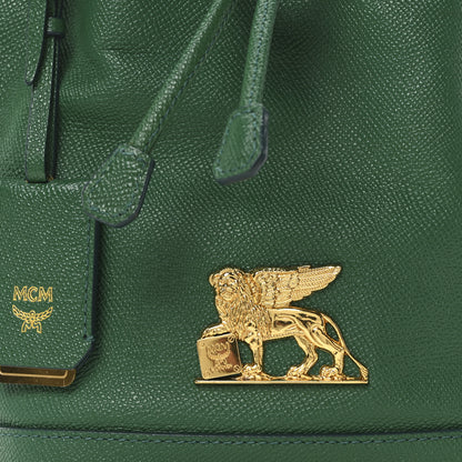 MCM Grained Calfskin Mini Drawstring Bucket Bag Green 7 of 9