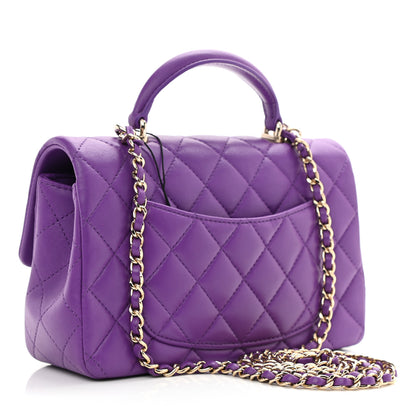 Chanel Lambskin Quilted Mini Top Handle Rectangular Flap Purple 3 of 8