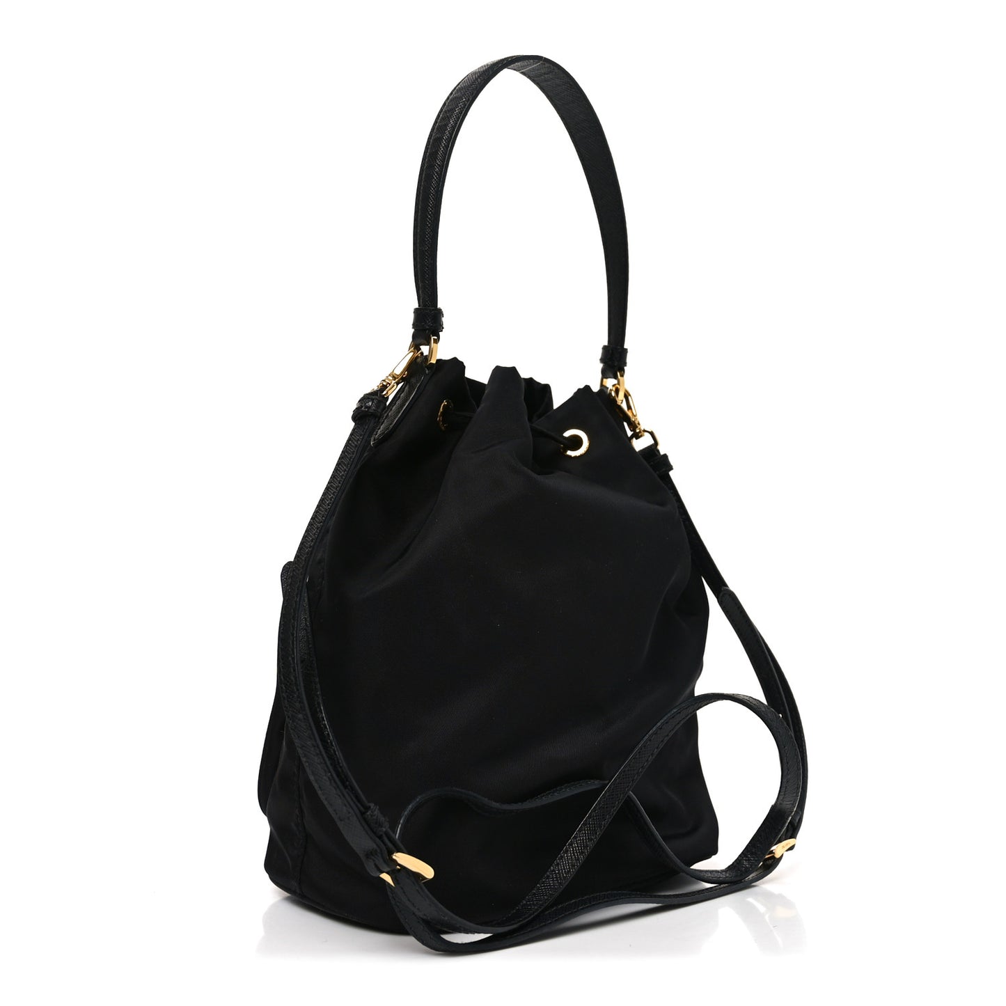 Saffiano Tessuto Nylon Mini Bucket Crossbody Bag Black