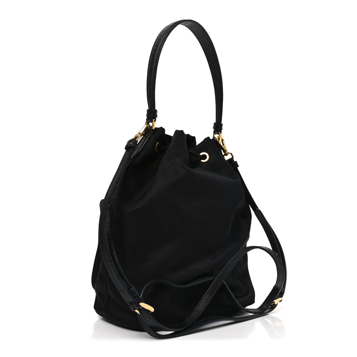 Prada Saffiano Tessuto Nylon Mini Bucket Crossbody Bag Black 3 of 9