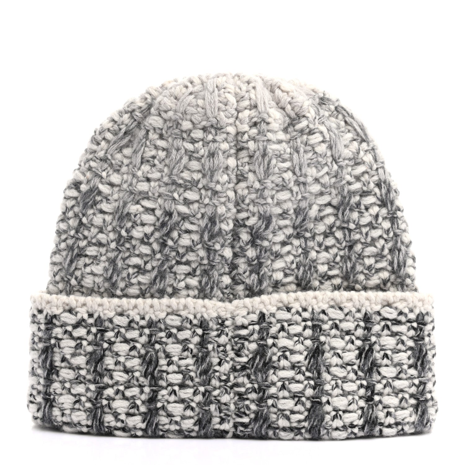 Chanel Cashmere Logo Beanie Hat Light Beige Black Grey 3 of 5