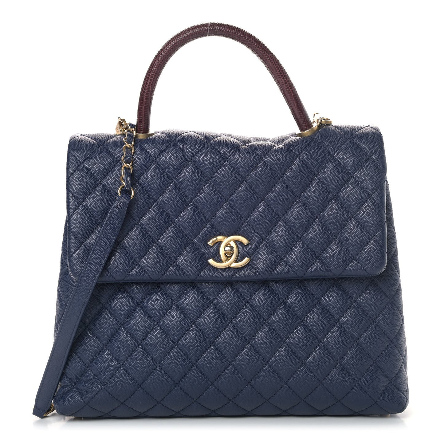 Caviar Lizard Quilted Large Coco Handle Flap Blue