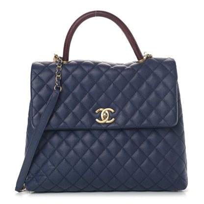 Chanel Caviar Lizard Quilted Large Coco Handle Flap Blue 1 of 11