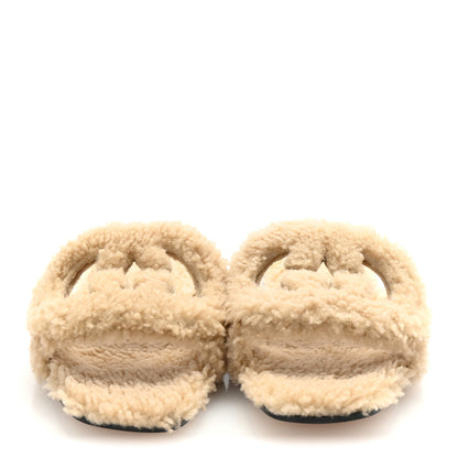 Gucci Shearling Interlocking G Cut Out Slide Sandals 37 Butterscotch 3 of 9