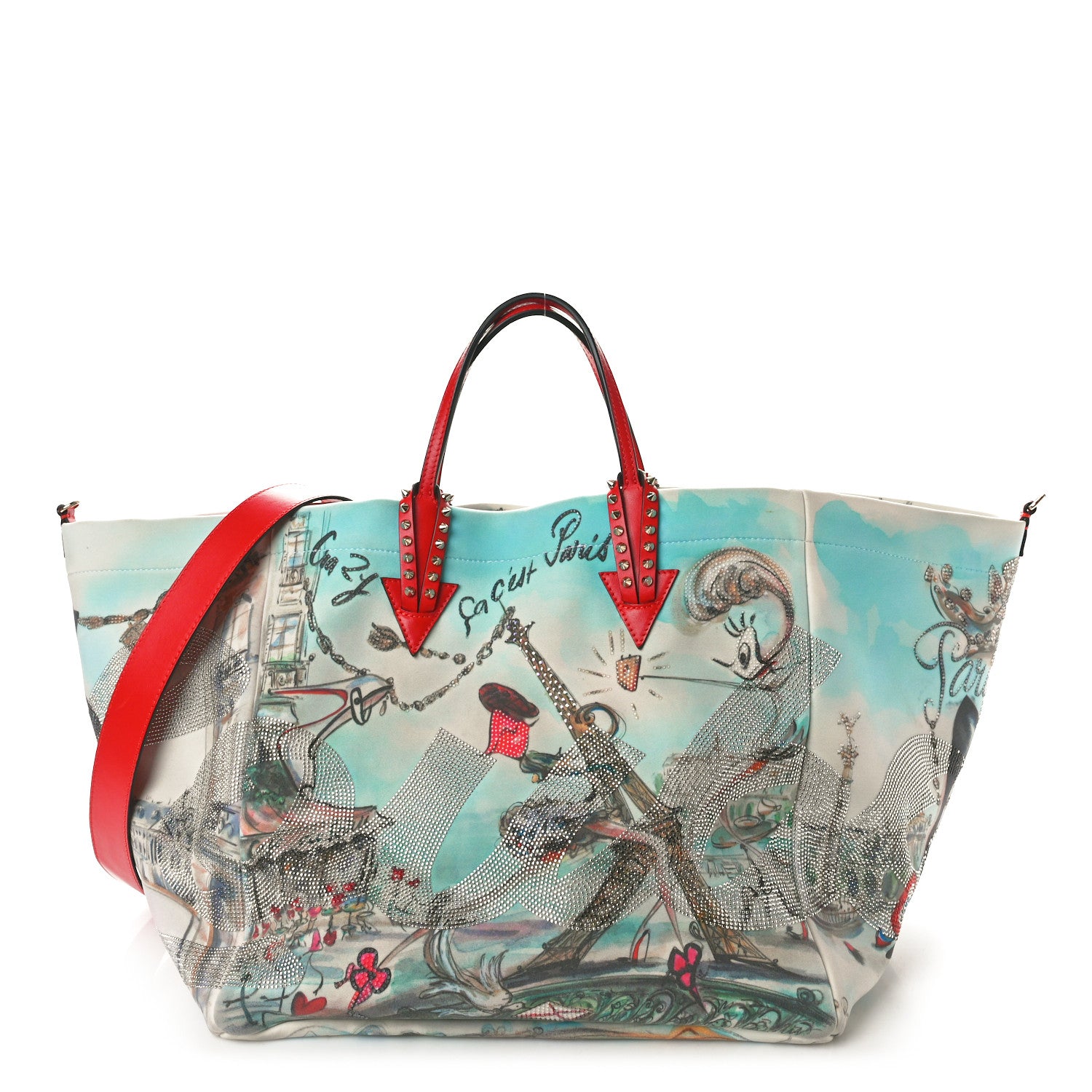 Christian Louboutin Neoprene Cabaraparis Spikes Tote Loubi Multicolor 1 of 10
