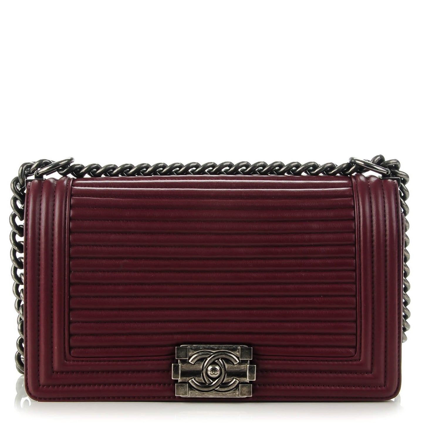 Calfskin Horizontal Quilted Medium Boy Flap Burgundy