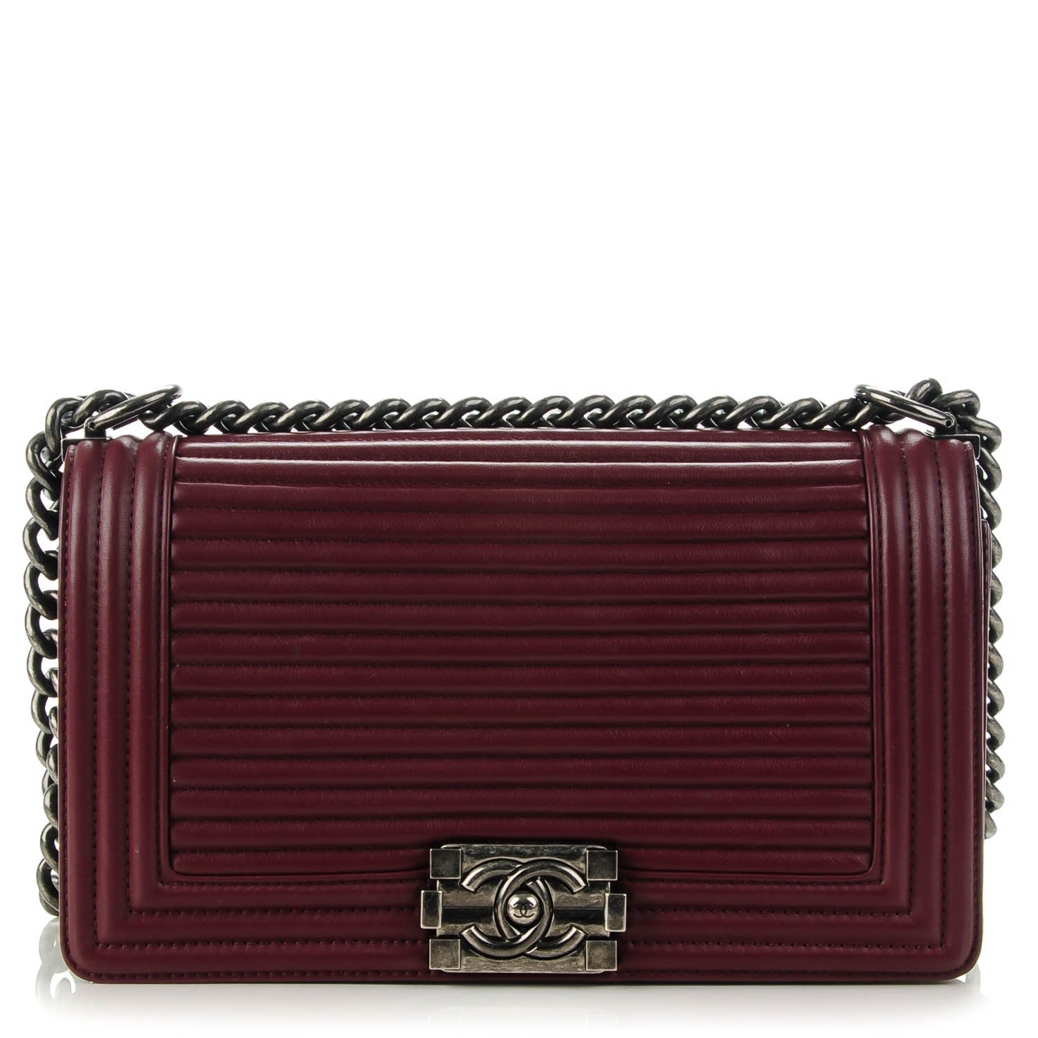 Chanel Calfskin Horizontal Quilted Medium Boy Flap Burgundy 1 of 7