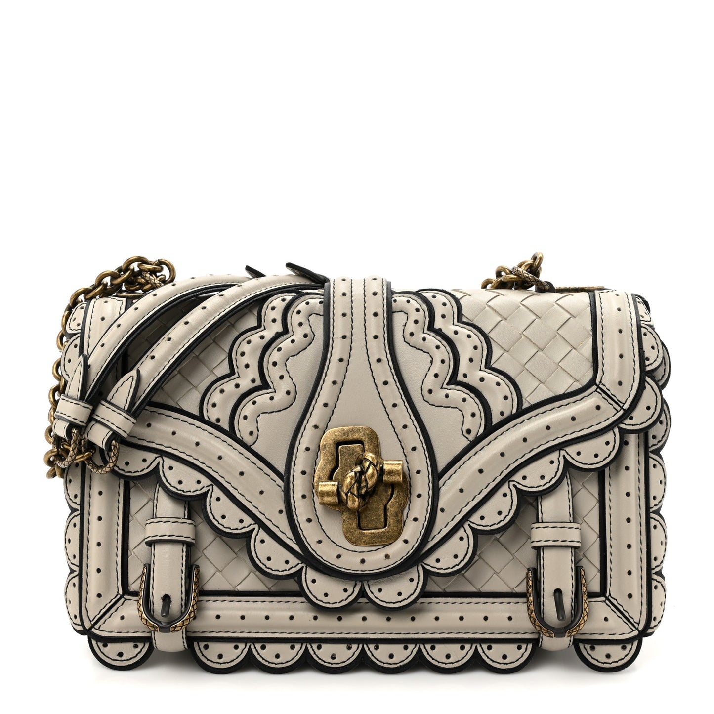 French Calfskin Intrecciato Wingtip City Knot Bag Light Grey