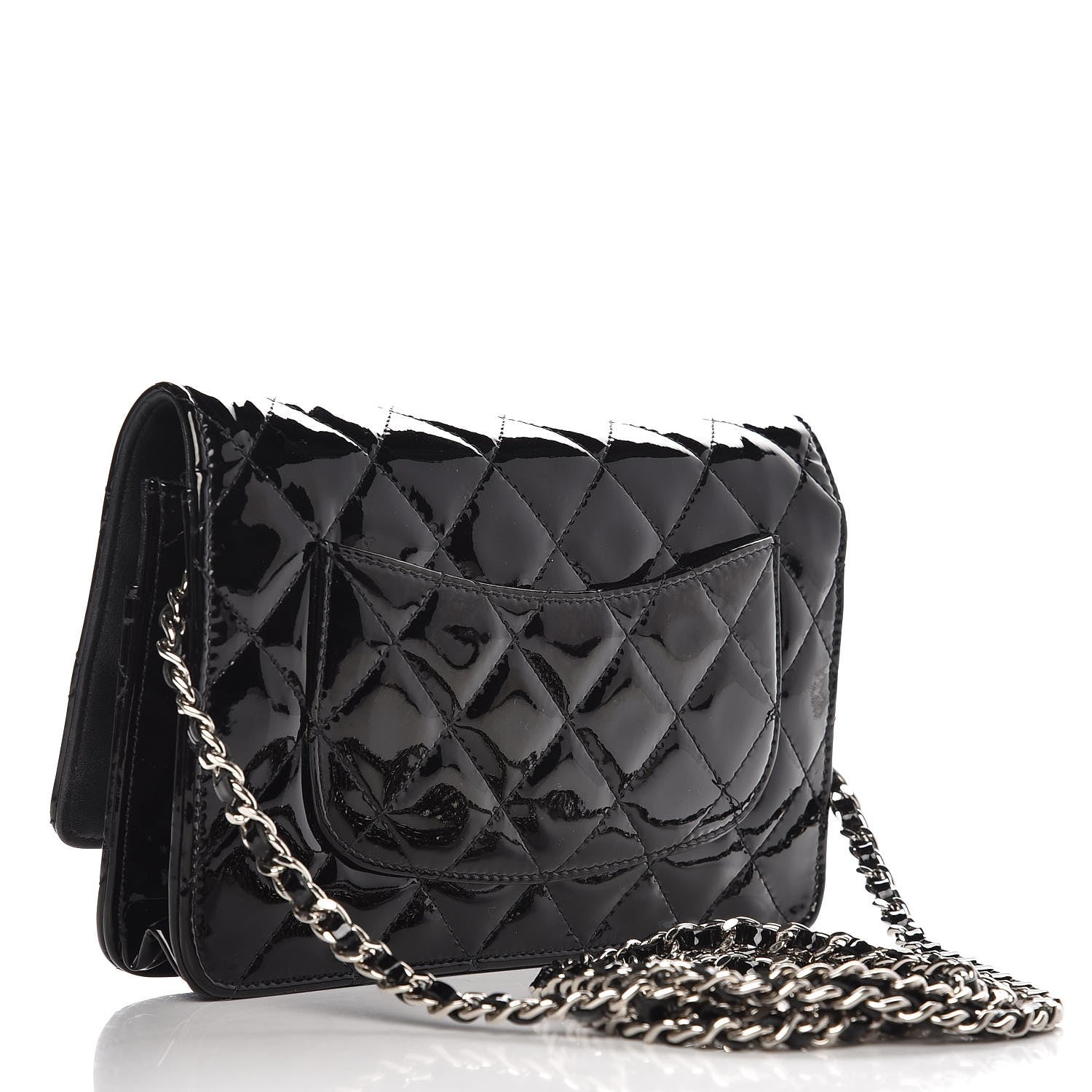 Chanel Patent Quilted Wallet On Chain WOC Black 3 of 11