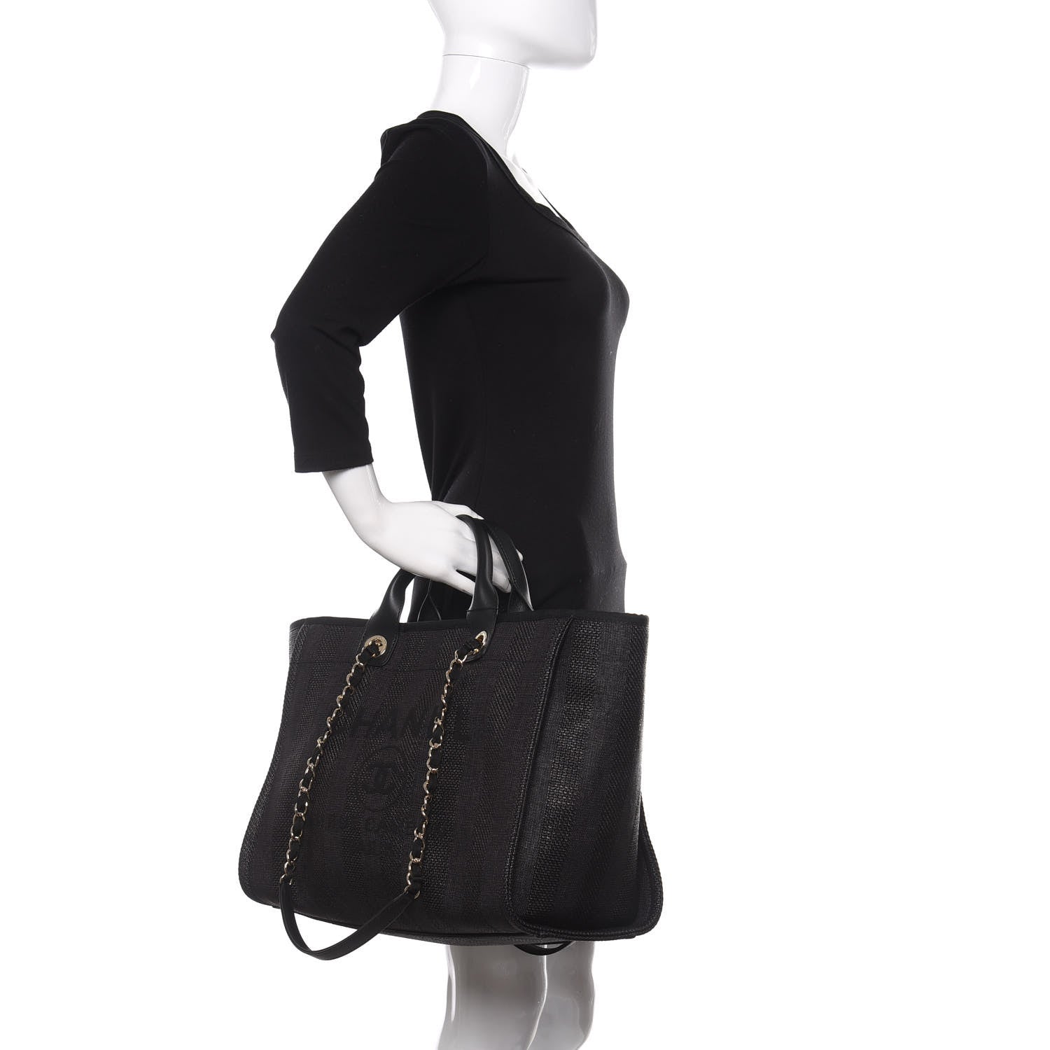 Chanel Mixed Fibers Calfskin Striped Medium Deauville Tote Black 3 of 11
