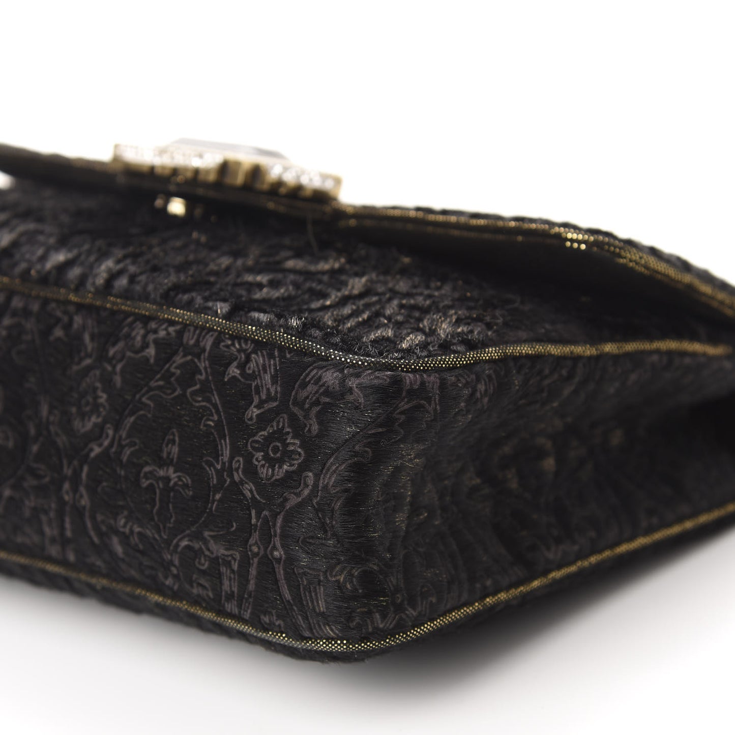 Calf Hair Embroidered Shoulder Bag Black